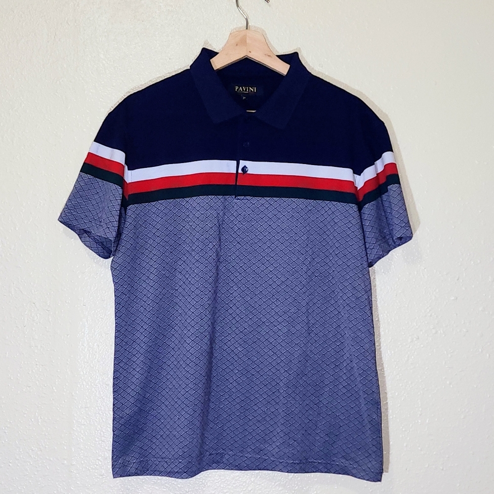 PAVINI XL Vintage Classic Polo Pique Shirt Men's Fashion Collared Short Sleeve
